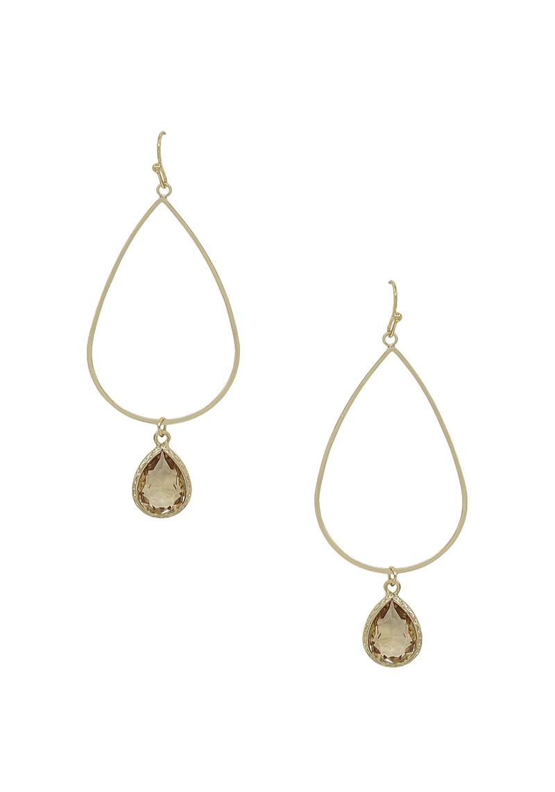 METAL TEARDROP STONE DANGLE EARRING