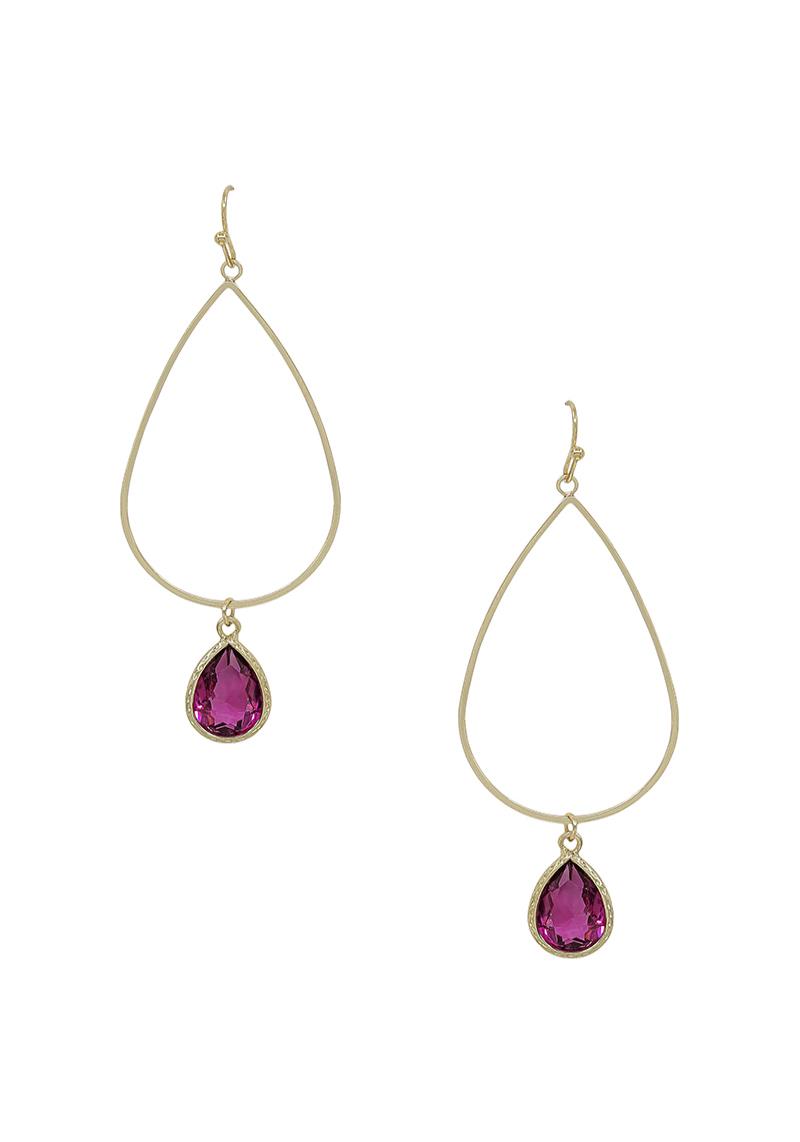 METAL TEARDROP STONE DANGLE EARRING