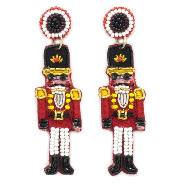 SEED BEAD CHRISTMAS NUTCRACKER SOLDIER DANGLE EARRING