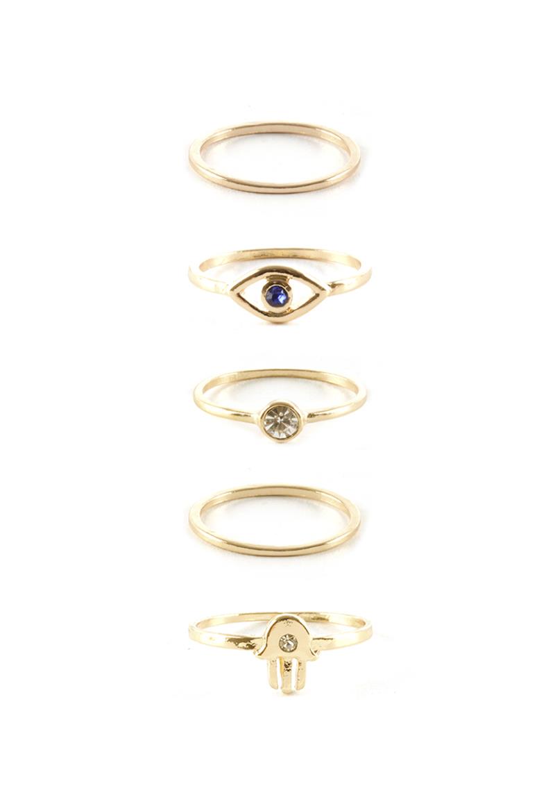 EYE HAMSA HAND ASSORTED METAL RING SET