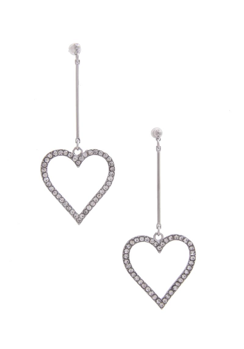 HEART RHINESTONE METAL BAR DANGLE EARRING