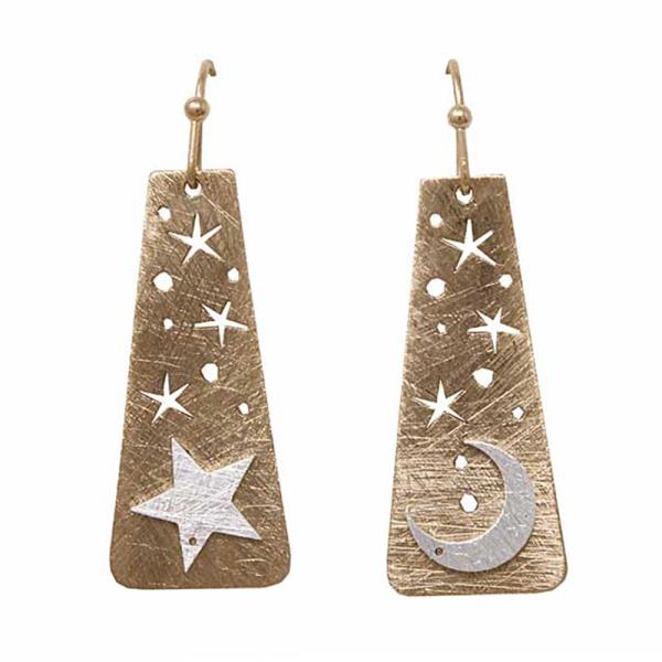 WESTERN STYLE STONE STAR AND MOON DANGLE EARRING