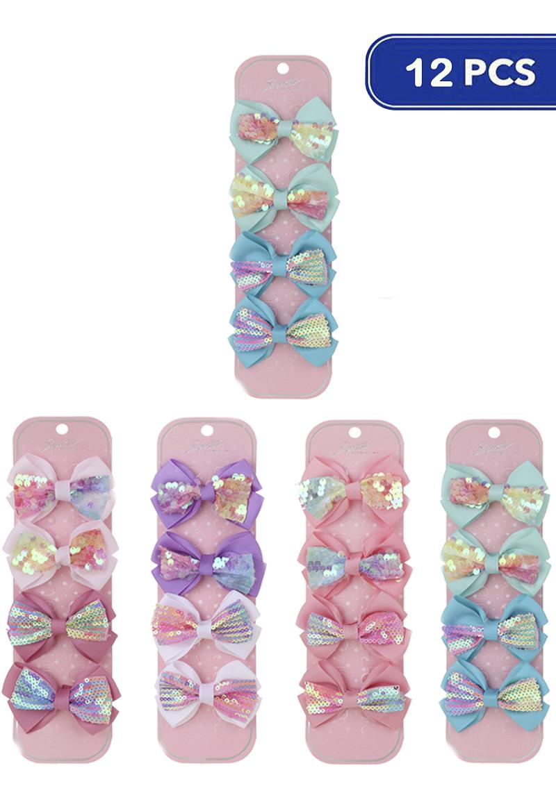 FASHION RIBBON HAIR BOW 4 PC SET (12 UNITS)