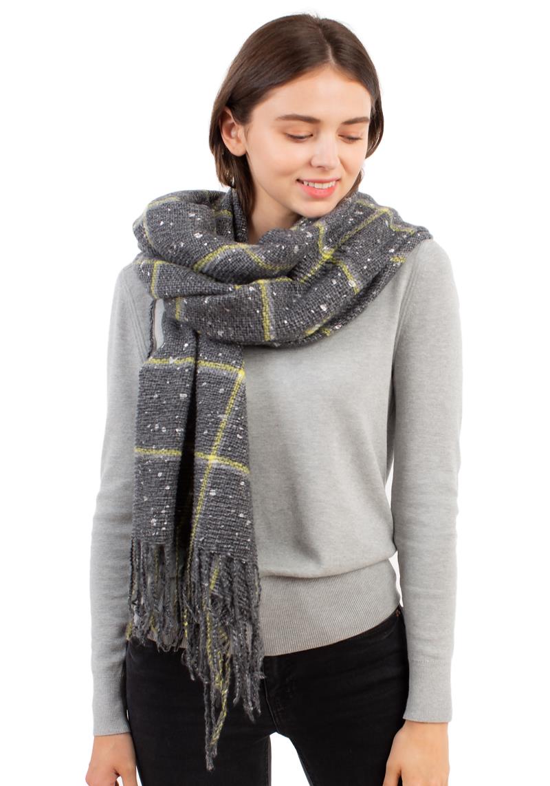 GLITTER CHECKER PATTERN WITH TASSELS SCARF