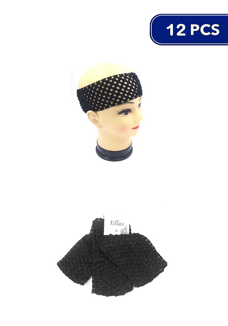 BLACK NET HAIR HEADBAND (12 UNITS)