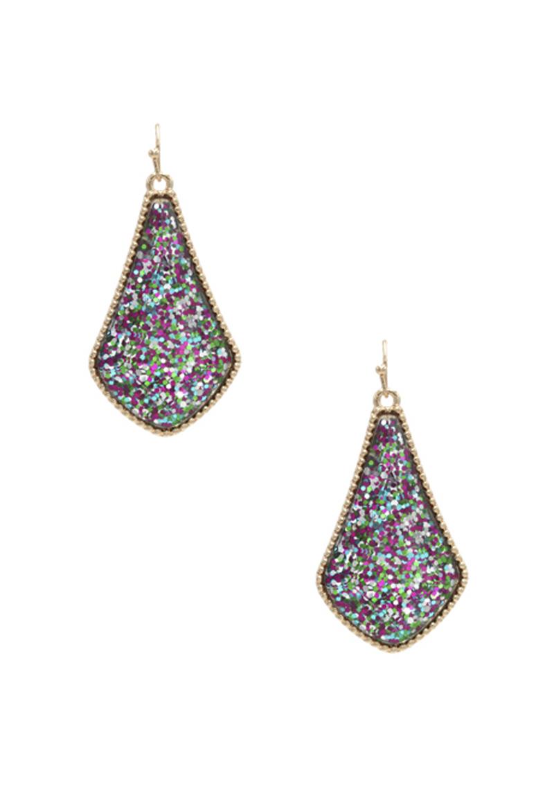 GLITTER RESIN ELEGANT STONE DANGLE EARRING