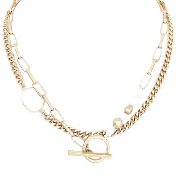 2 LAYERED METAL CHAIN TOGGLE CLASP NECKLACE