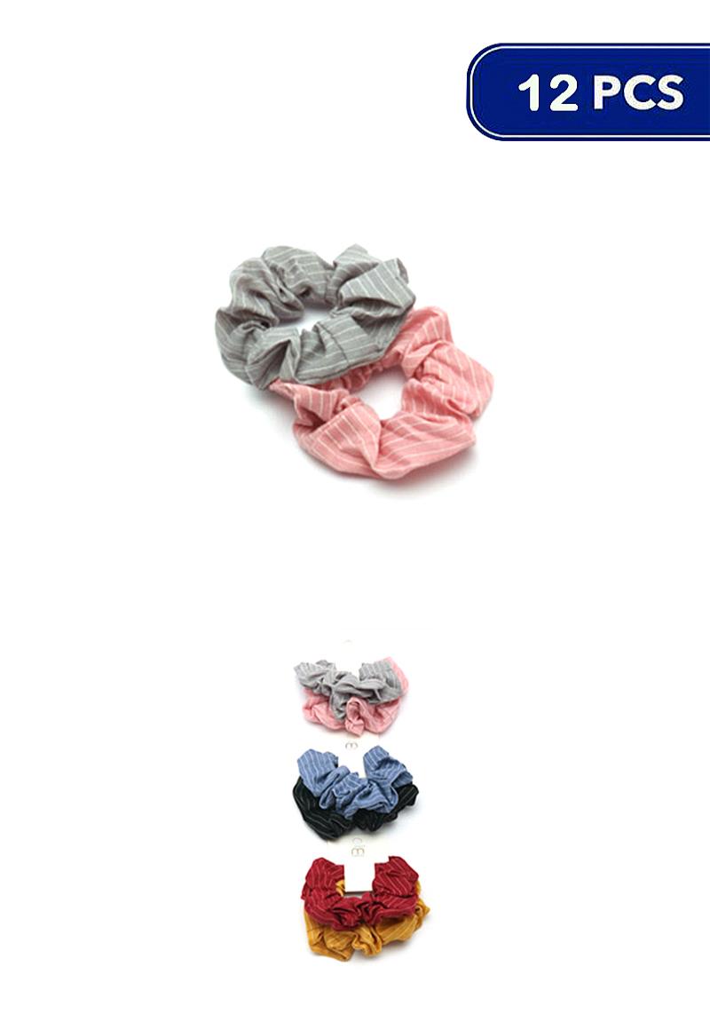 STRIPED SCRUNCHIE HAIR 2 PC SET (12 UNITS)
