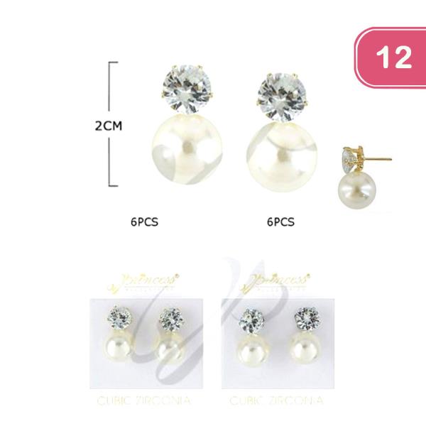 CRYSTAL PEARL POST EARRING (12 UNITS)