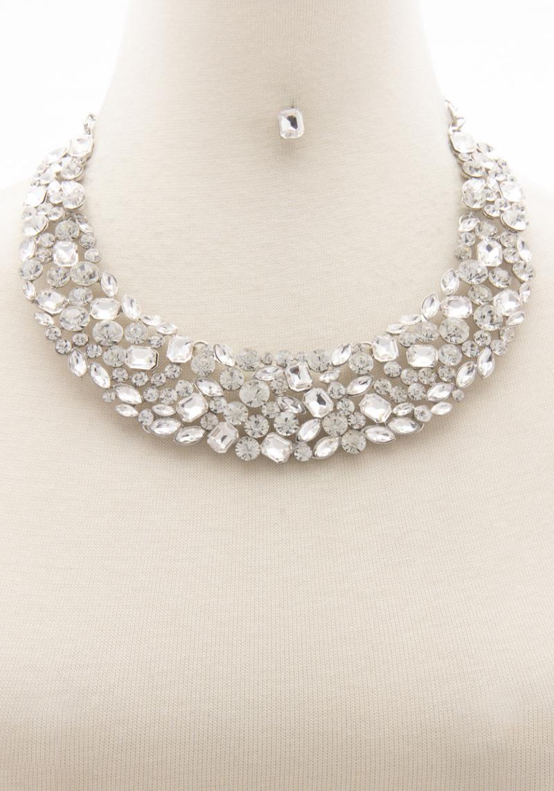RHINESTONE STATEMENT NECKLACE EARRING SET