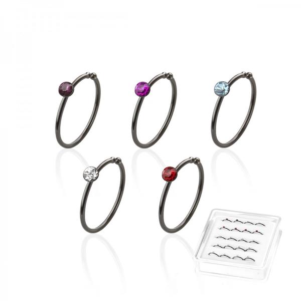 CZ STONE STERLING SILVER HOOP NOSE RING (20 PC)