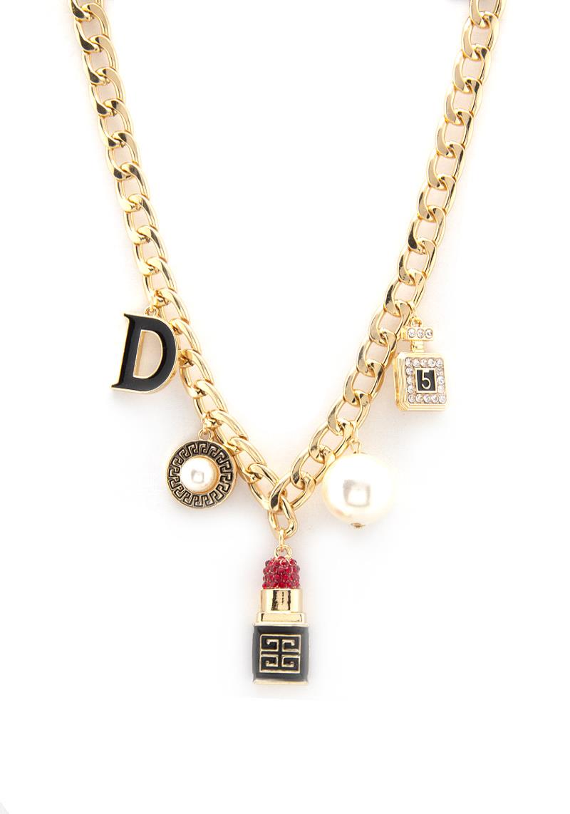 METAL CHAIN GIRL STUFF DANGLE NECKLACE
