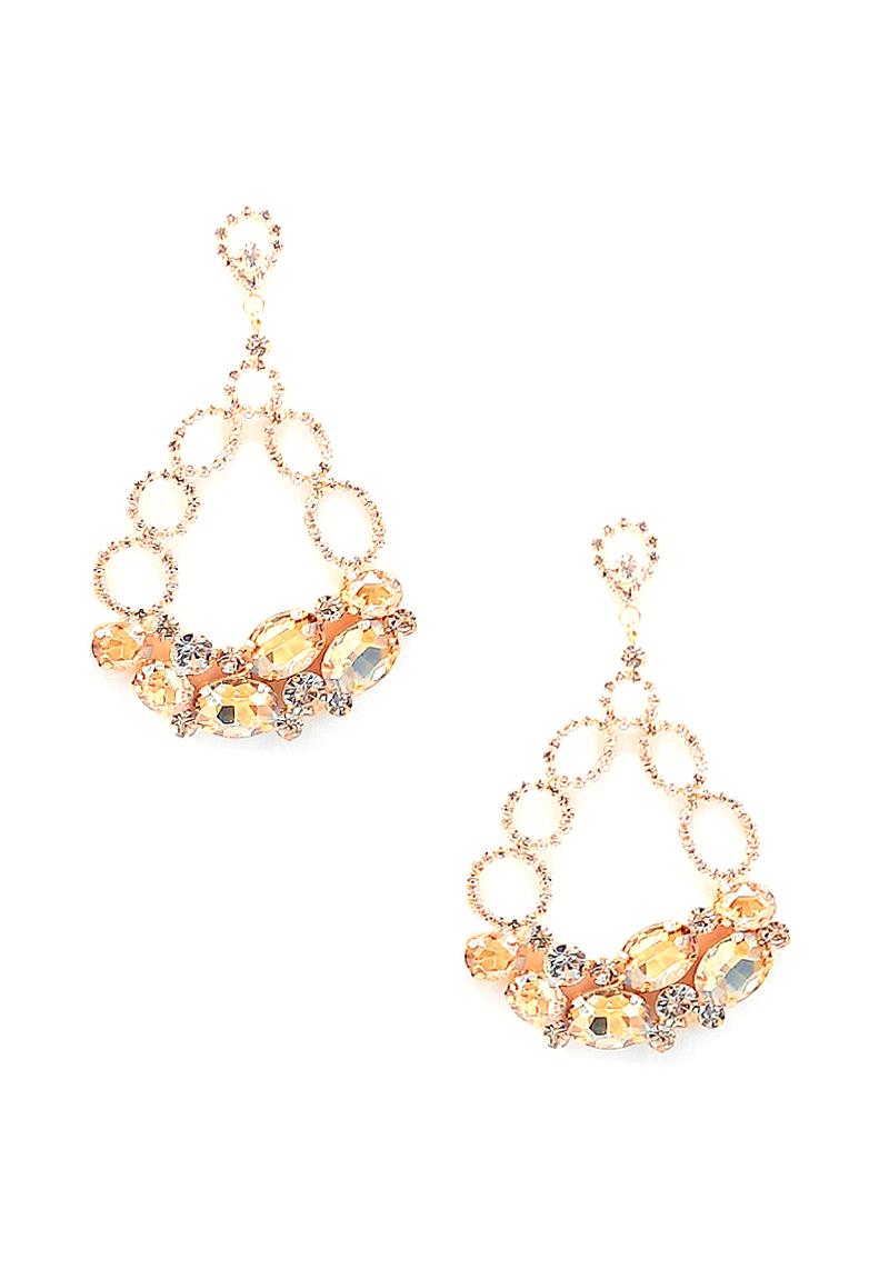 RHINESTONE OPEN PATTERN CRYSTAL STONE DESIGN EARRING