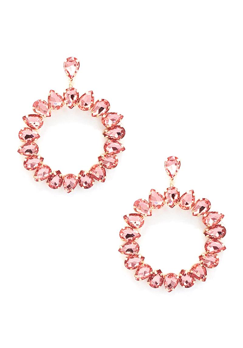 FASHION OPEN TEAR CRYSTAL ROUND EARRING