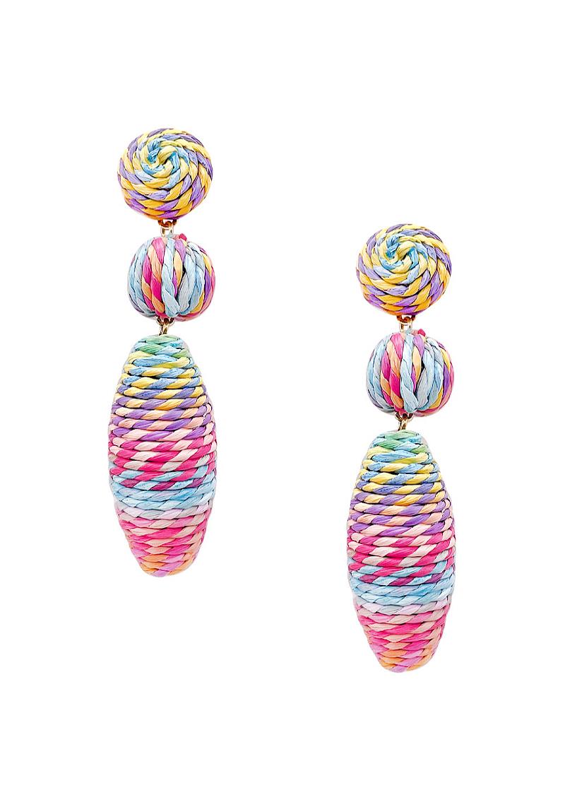 STRAW TRIPLE OVAL BALL DROP EARRING