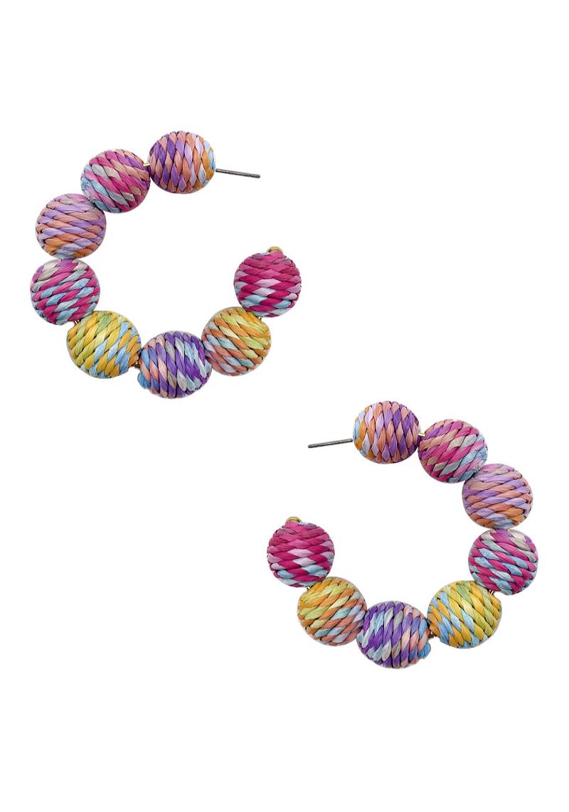 FASHION CHIC BALL STRAW DESIGN OPEN CIRCLE EARRING