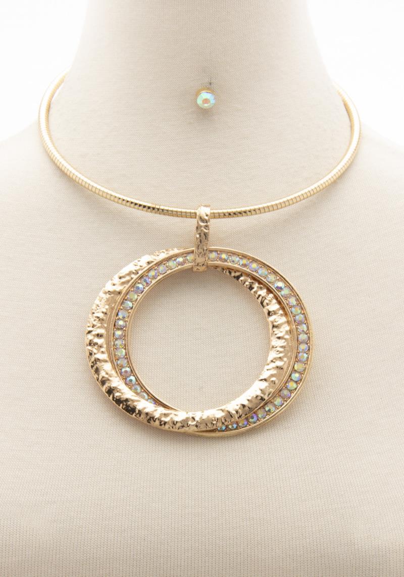 OVERSIZE RHINESTONE CIRCLE METAL NECKLACE