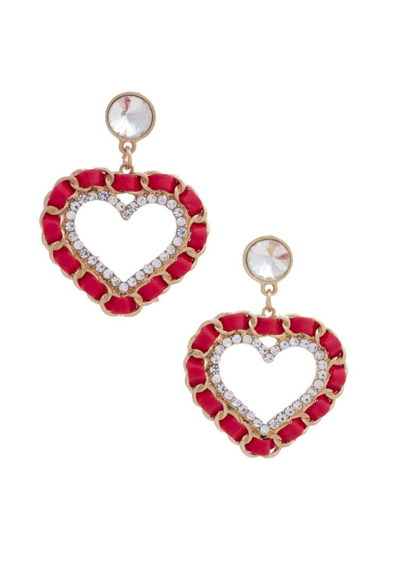 RHINESTONE HEART DANGLE EARRING