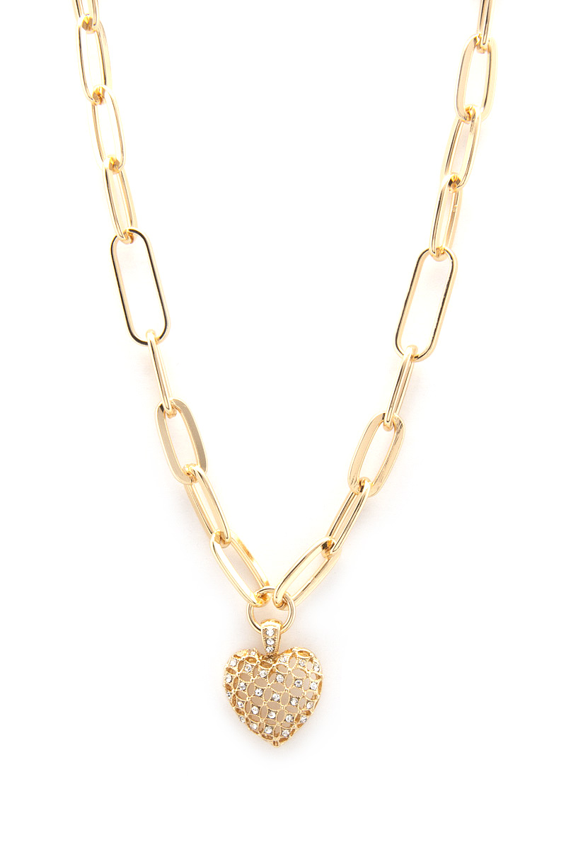 HEART CHARM OVAL LINK NECKLACE