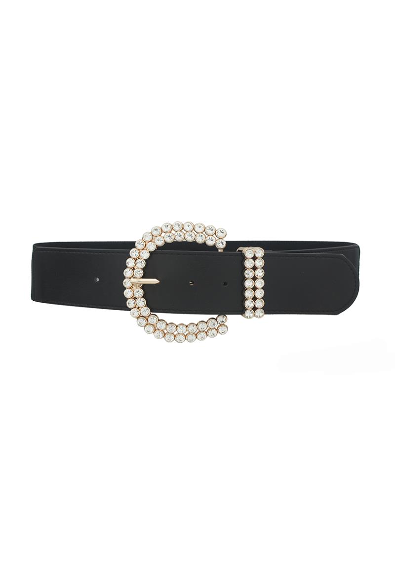 RHINESTONE DOUBLE LINER U BUCKLE ELASTIC BELT