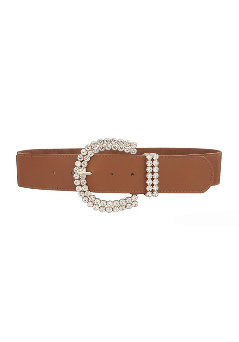RHINESTONE DOUBLE LINER U BUCKLE ELASTIC BELT