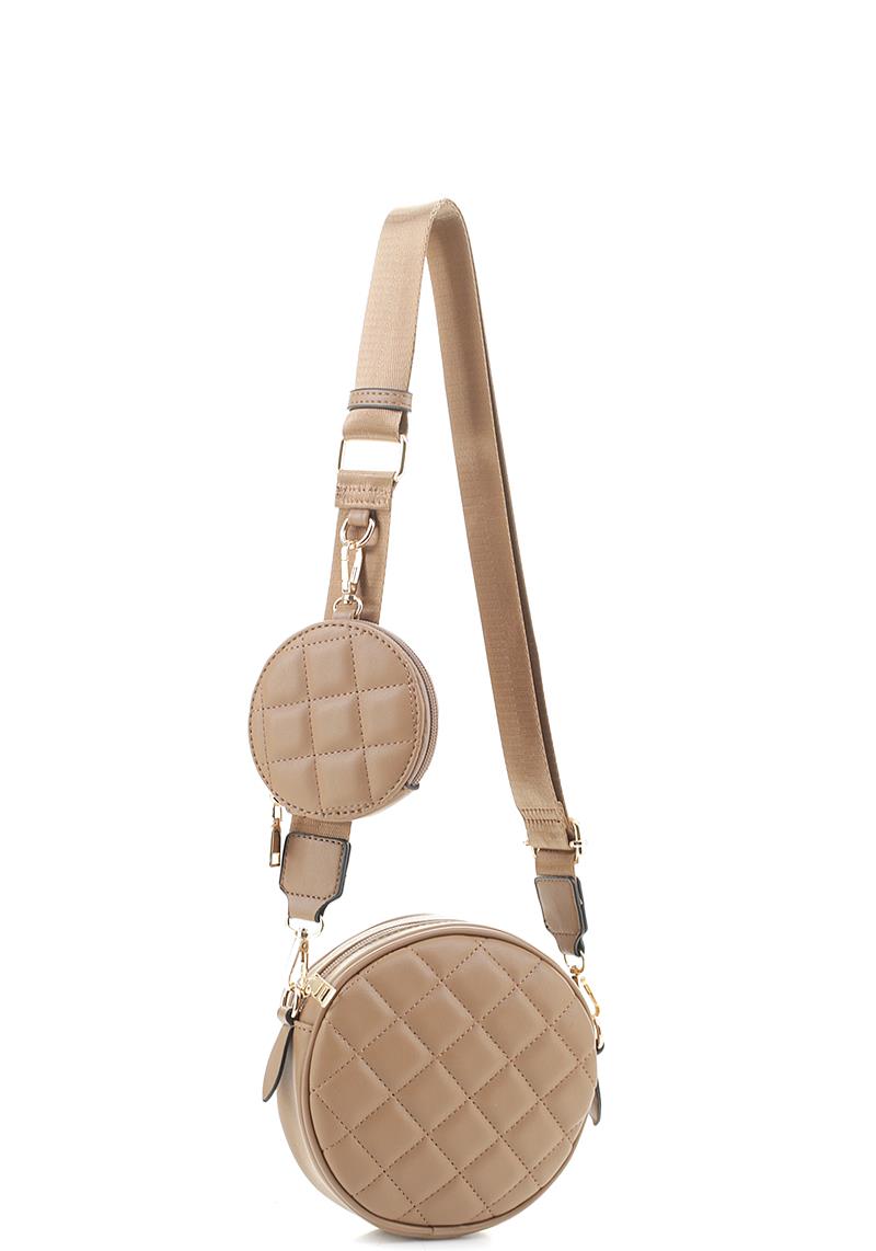 2IN1 QUILT ROUND ZIPPER CROSSBODY WITH MATCHING COIN PURSE SET