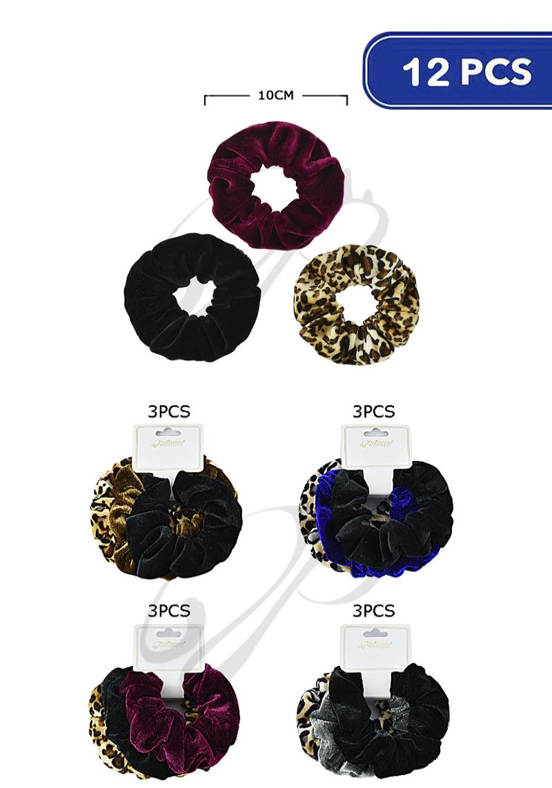 FASHION LEOPARD MIX HAIR SCRUNCHIES (12 UNITS)
