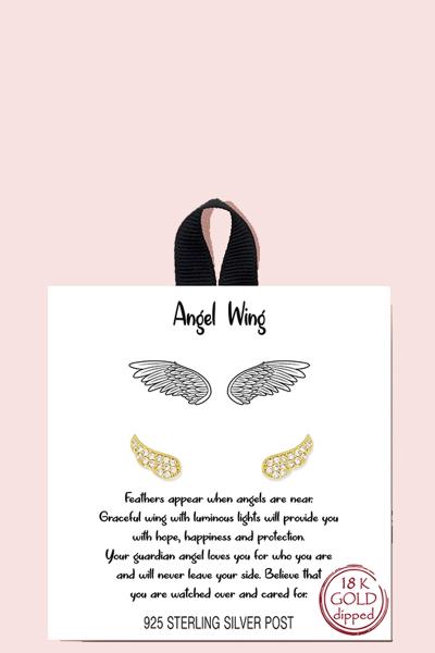 18K GOLD RHODIUM DIPPED ANGEL WING EARRING