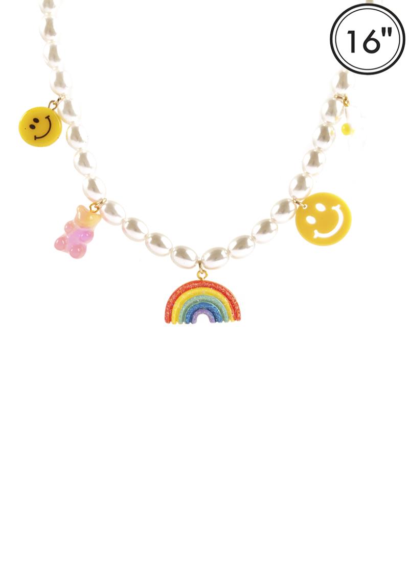 PEARL SMILE RAINBOW GUMMY BEAR CHARM NECKLACE