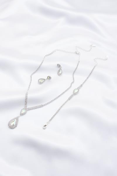 BRIDAL TEARDROP RHINESTONE BRACELET AND NECKLACE SET