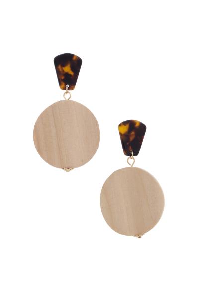 SODAJO ACETATE WOOD CIRCLE DANGLE EARRING