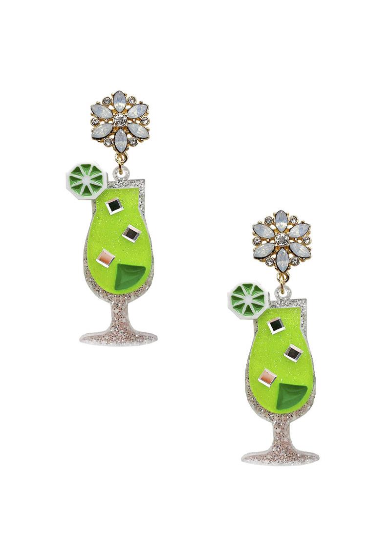 RHINESTONE FLOWER LUCITE COCKTAIL DANGLE EARRING