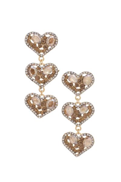 CRYSTAL TRIPLE HEART DANGLE EARRING