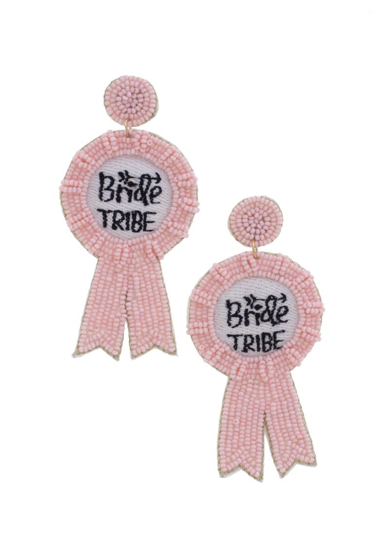 BRIDE TRIBE PARTY AWARD RIBBON SEED BEAD EARRING