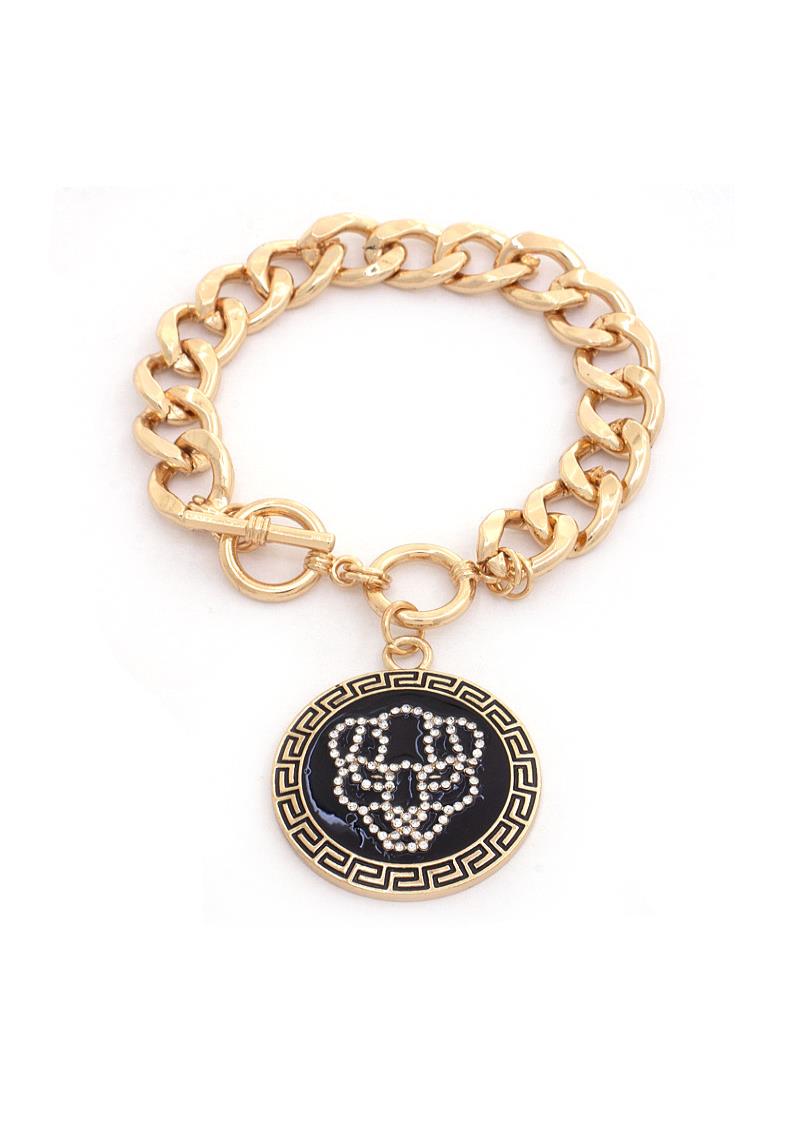 LEOPARD GREEK PATTERN DISC CURB LINK BRACELET