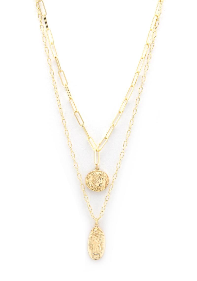 RELIGIOUS CHARM OVAL LINK LAYERED NECKLACE