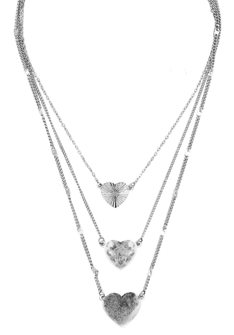 METAL SILVER HEART PENDANT 3 LAYERED NECKLACE