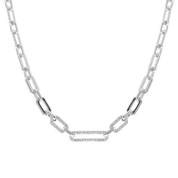 CRYSTAL CENTER LINK CHAIN CHOKER NECKLACE