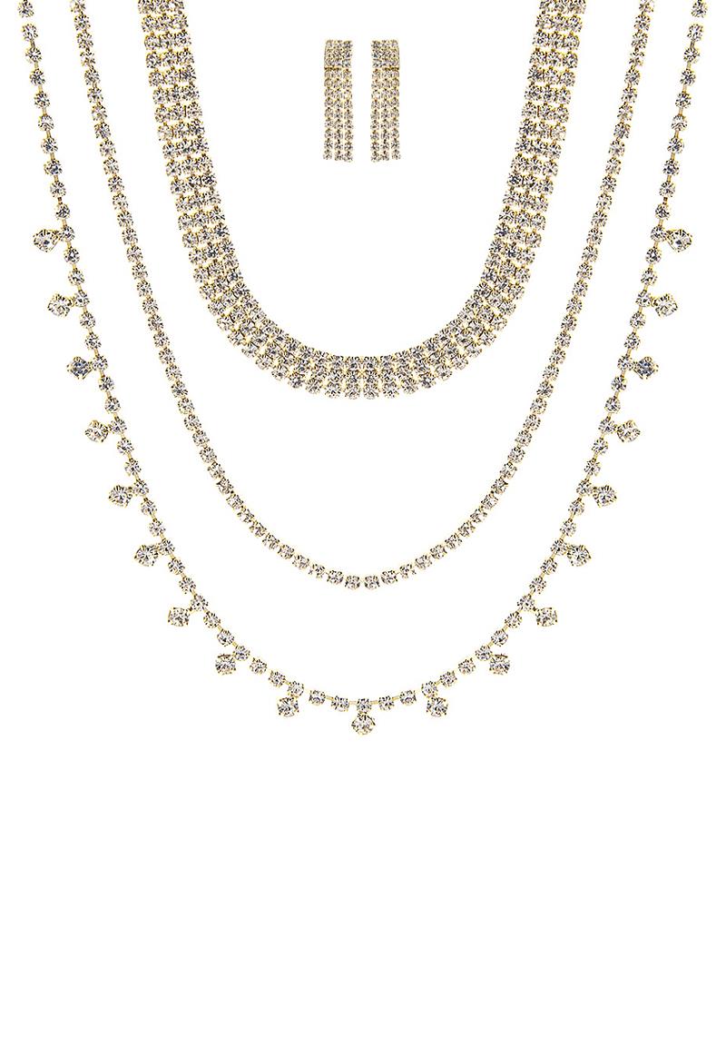 FASHION DANGLE RHINESTONE 3 NECKLACE AND EARRING SET
