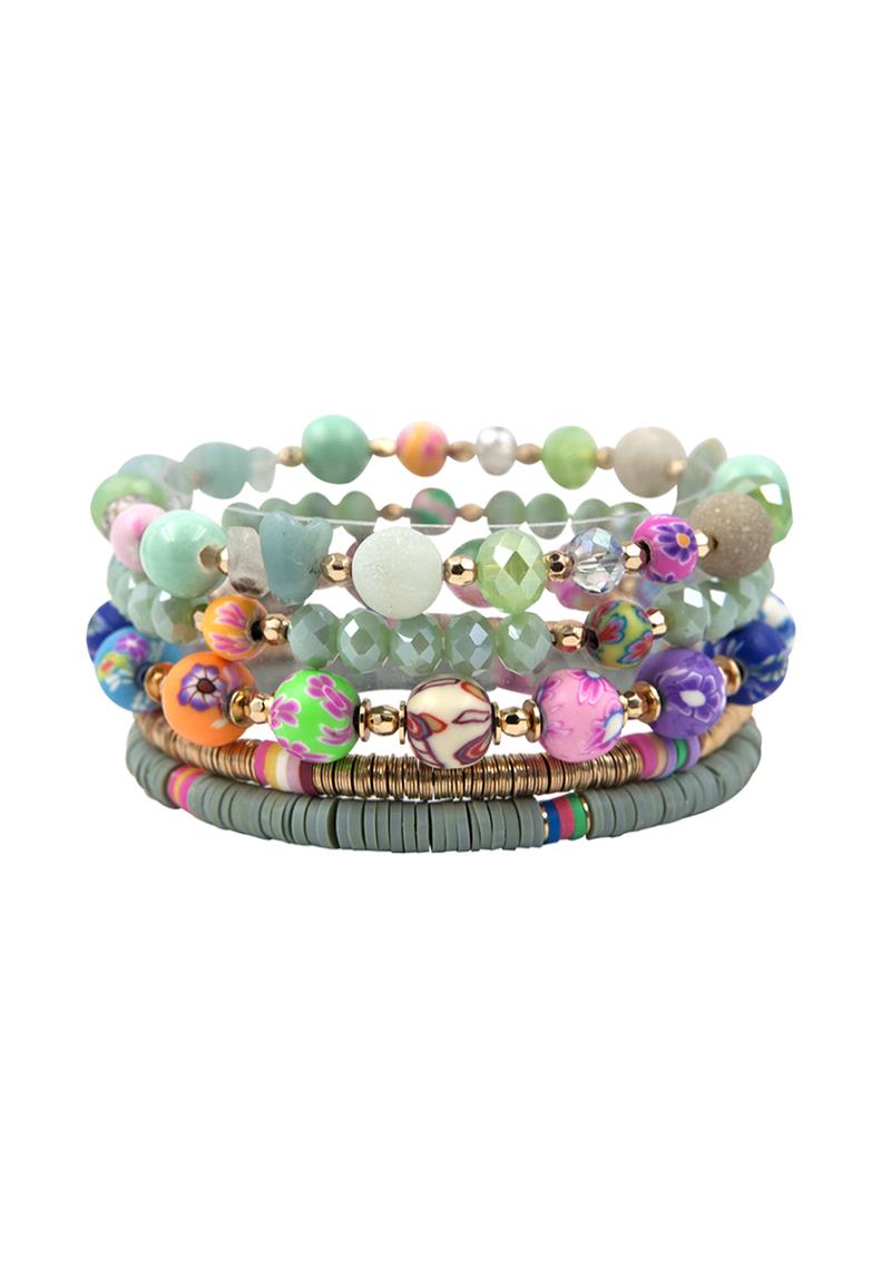 MULTI MIXED MATERIAL STERTCH BRACELET SET