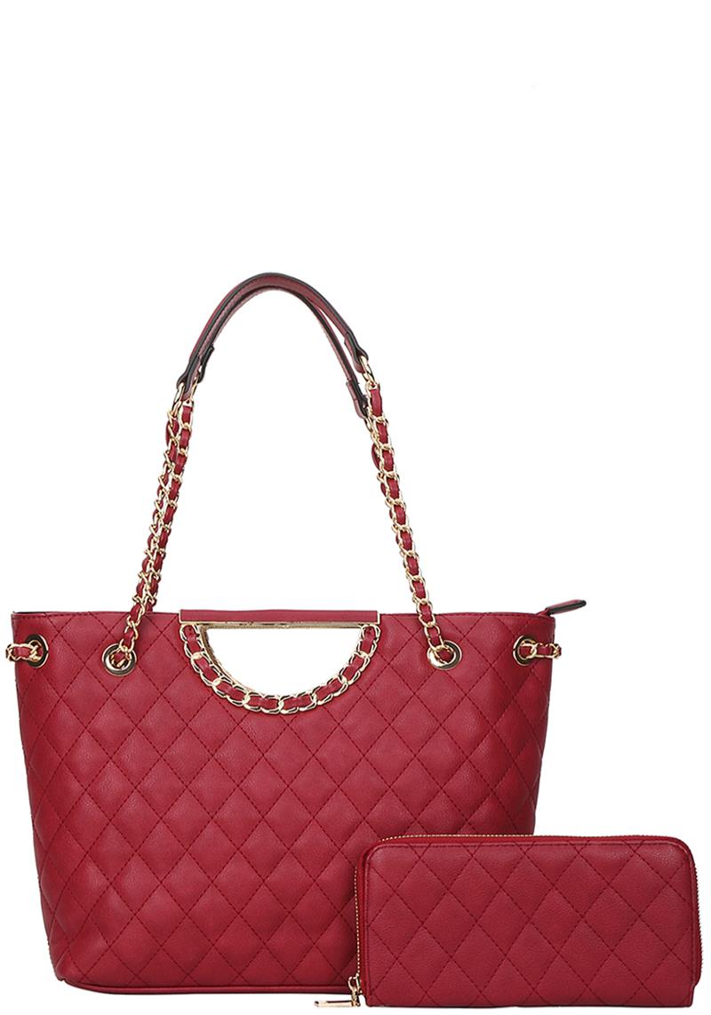 2IN1 QUILT LINK DESIGN TOTE BAG WITH MATCHING WALLET SET