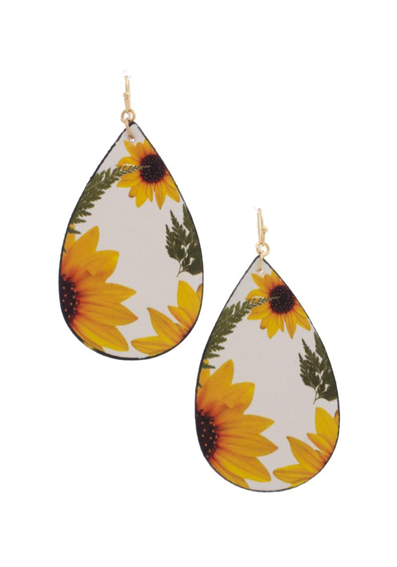 SUNFLOWER PATTERN TEARDROP DANGLE EARRING