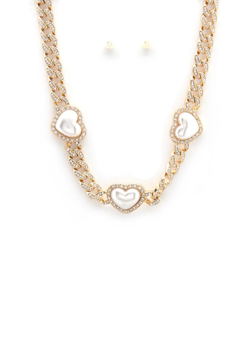 HEART SHAPE RHINESTONE CURB LINK NECKLACE