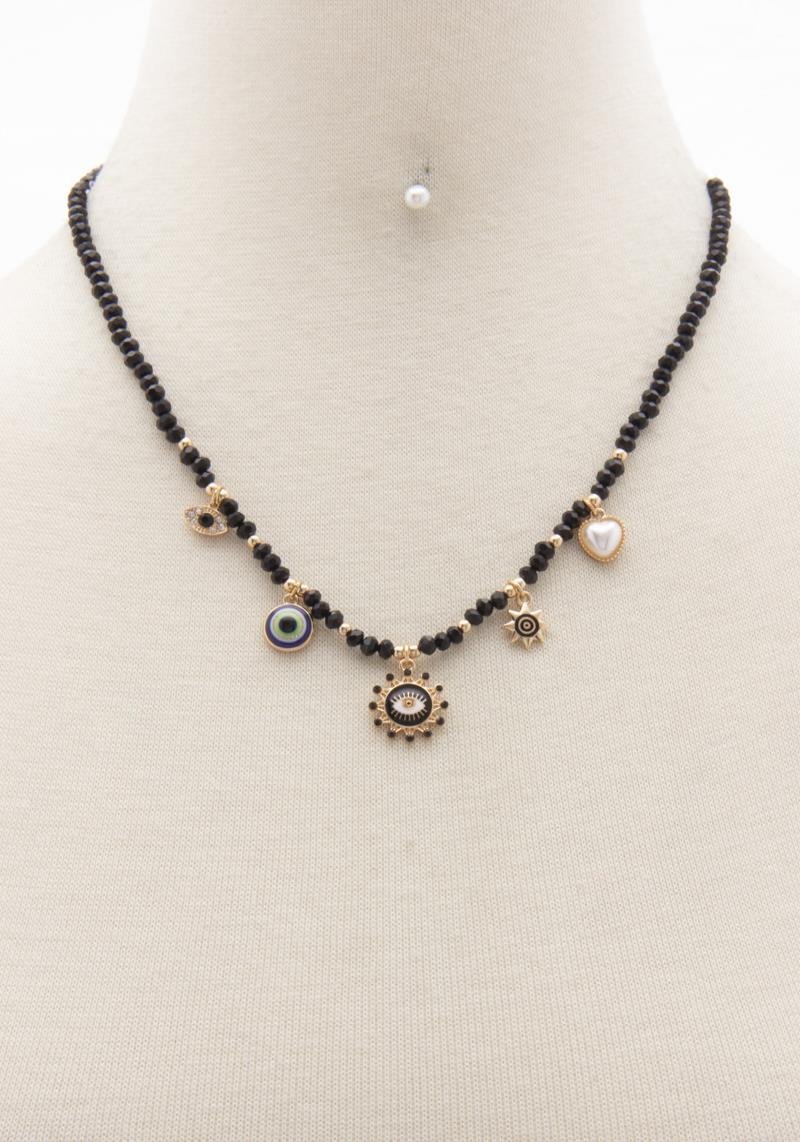 EVIL EYE SUN CHARM BEADED NECKLACE
