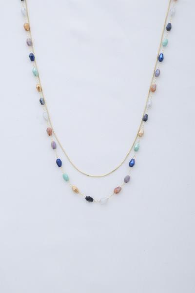 2 LAYERED COLOR STONE BEAD NECKLACE