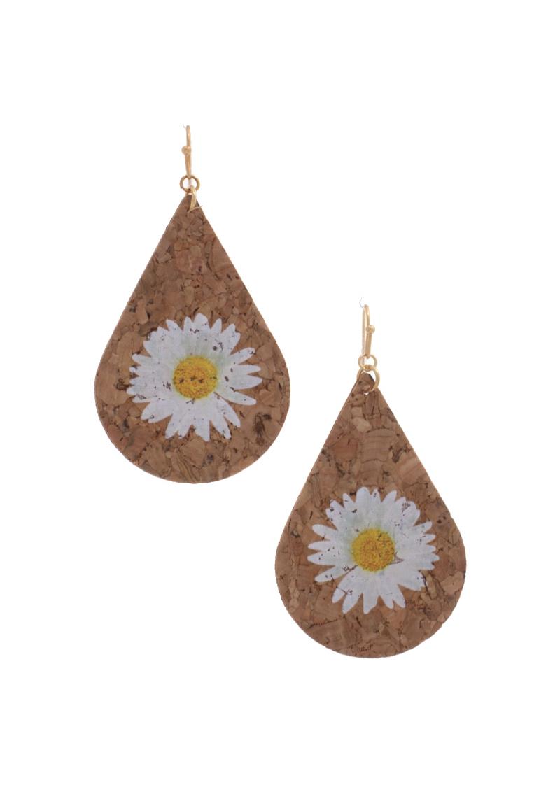 SUNFLOWER CORK DANGLE EARRING