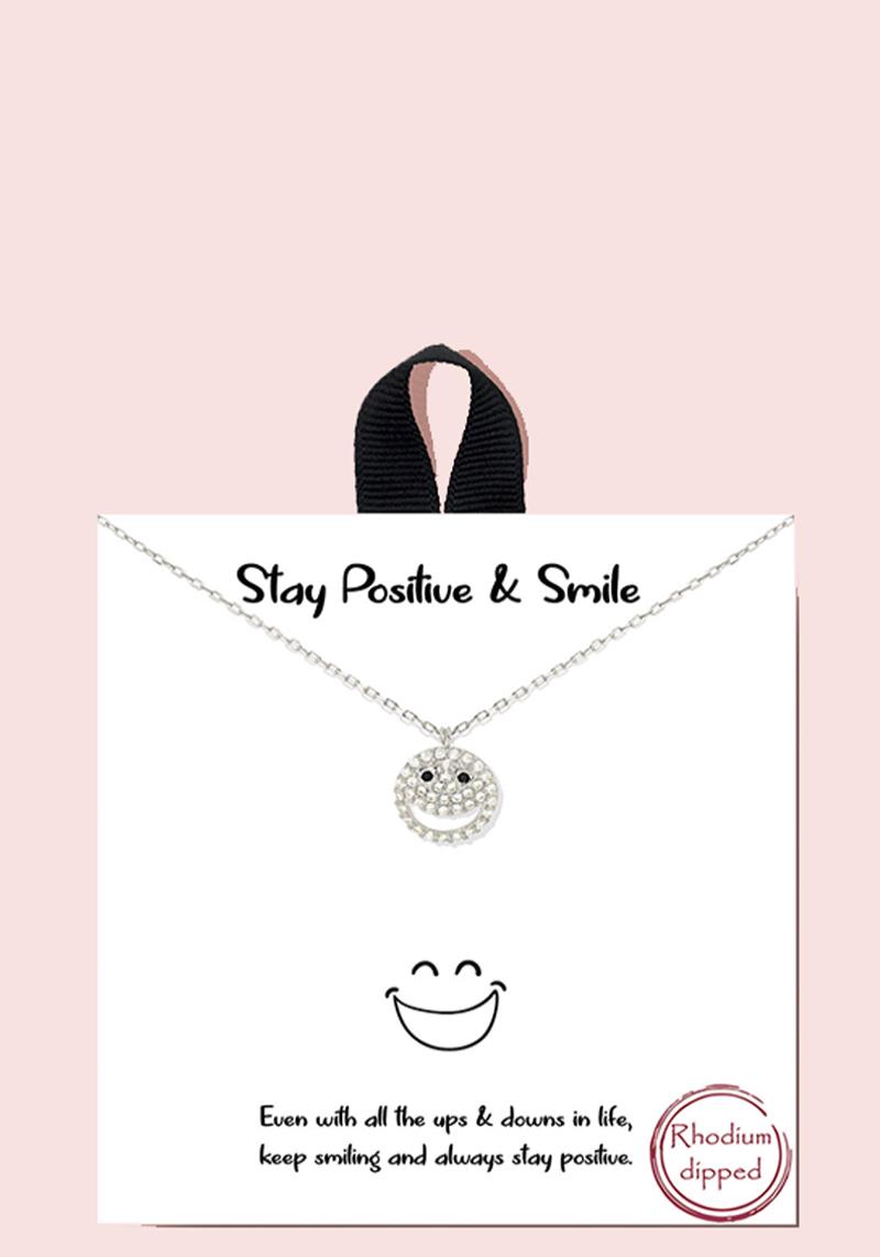 18K GOLD RHODIUM DIPPED STAY POSITIVE & SMILE PENDANT NECKLACE