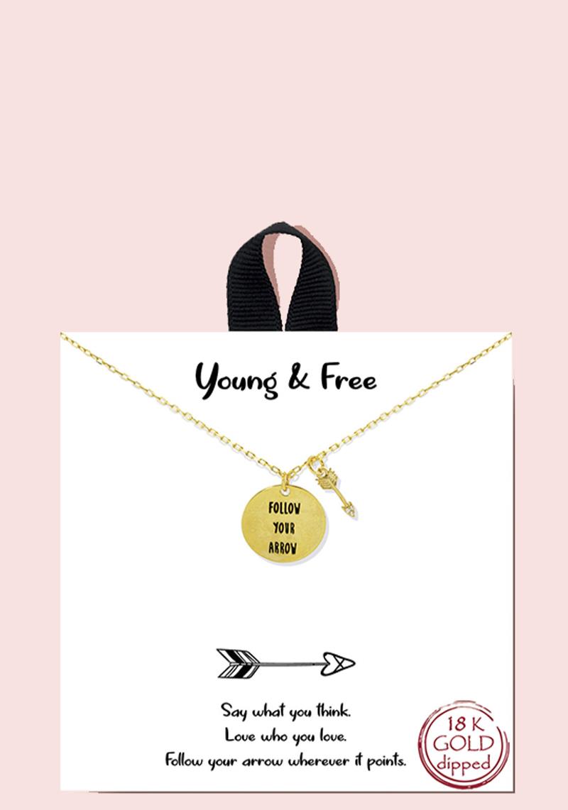 18K GOLD RHODIUM DIPPED YOUNG & FREE PENDANT NECKLACE