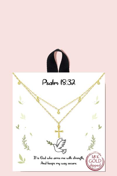 18K GOLD RHODIUM DIPPED PSALM 18:32 PENDANT NECKLACE