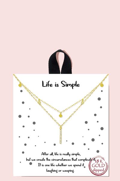 18K GOLD RHODIUM DIPPED LIFE IS SIMPLE PENDANT NECKLACE